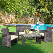 Load image into Gallery viewer, Gymax 4PCS Patio Outdoor Rattan Furniture Set Chair Loveseat Table Cushioned