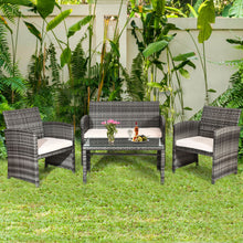 Load image into Gallery viewer, Gymax 4PCS Patio Outdoor Rattan Furniture Set Chair Loveseat Table Cushioned