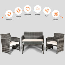Load image into Gallery viewer, Gymax 4PCS Patio Outdoor Rattan Furniture Set Chair Loveseat Table Cushioned