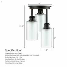 Load image into Gallery viewer, Gymax 3-Light Semi Flush Mount Ceiling Light w/ Black Finish & Seeded Glass Shades