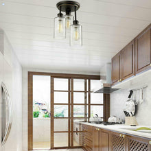 Load image into Gallery viewer, Gymax 3-Light Semi Flush Mount Ceiling Light w/ Black Finish & Seeded Glass Shades