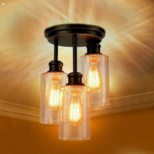 Load image into Gallery viewer, Gymax 3-Light Semi Flush Mount Ceiling Light w/ Black Finish & Seeded Glass Shades