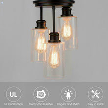 Load image into Gallery viewer, Gymax 3-Light Semi Flush Mount Ceiling Light w/ Black Finish & Seeded Glass Shades