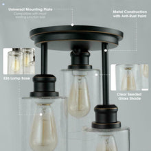 Load image into Gallery viewer, Gymax 3-Light Semi Flush Mount Ceiling Light w/ Black Finish & Seeded Glass Shades