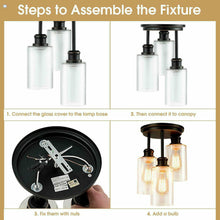 Load image into Gallery viewer, Gymax 3-Light Semi Flush Mount Ceiling Light w/ Black Finish & Seeded Glass Shades