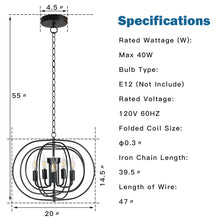 Load image into Gallery viewer, Gymax 16'' 5-Light Metal Pendant Chandelier w/ Iron Chain Pivoting Interlocking Rings