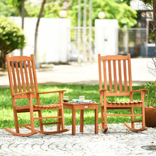Load image into Gallery viewer, Gymax 3 PCS Eucalyptus Rocking Chair Set W/ Coffee Table 2 Wood Conversation Chairs