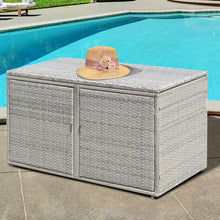 Load image into Gallery viewer, Gymax 88 Gallon Rattan Storage Box Outdoor Patio Container Seat w/ Shelf Door