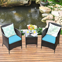 Load image into Gallery viewer, Gymax 3PCS Patio Rattan Furniture Set Outdoor w/ Cushioned Chairs Coffee Table