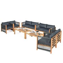 Load image into Gallery viewer, Gymax 8PCS Acacia Wood Outdoor Patio Furniture Set Cushioned Sofa W/Nylon Rope Armrest