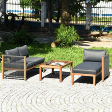 Load image into Gallery viewer, Gymax 3PCS Patio Acacia Wood Sofa Furniture Set Thick Cushion W/Nylon Rope Armrest