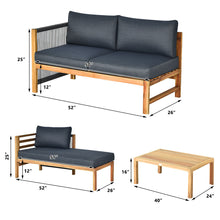 Load image into Gallery viewer, Gymax 3PCS Patio Acacia Wood Sofa Furniture Set Thick Cushion W/Nylon Rope Armrest