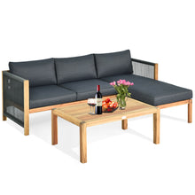 Load image into Gallery viewer, Gymax 3PCS Patio Acacia Wood Sofa Furniture Set Thick Cushion W/Nylon Rope Armrest
