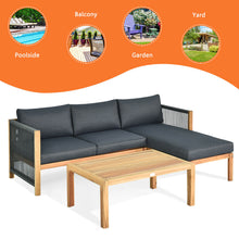 Load image into Gallery viewer, Gymax 3PCS Patio Acacia Wood Sofa Furniture Set Thick Cushion W/Nylon Rope Armrest
