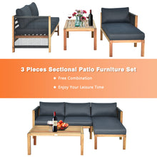 Load image into Gallery viewer, Gymax 3PCS Patio Acacia Wood Sofa Furniture Set Thick Cushion W/Nylon Rope Armrest