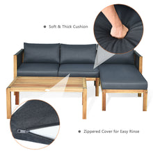 Load image into Gallery viewer, Gymax 3PCS Patio Acacia Wood Sofa Furniture Set Thick Cushion W/Nylon Rope Armrest