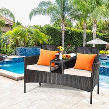Load image into Gallery viewer, Gymax Brown Cushioned Rattan Wicker Patio Conversation Set Loveseat Table