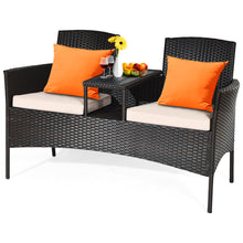 Load image into Gallery viewer, Gymax Brown Cushioned Rattan Wicker Patio Conversation Set Loveseat Table