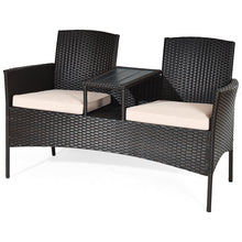 Load image into Gallery viewer, Gymax Brown Cushioned Rattan Wicker Patio Conversation Set Loveseat Table