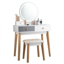 Load image into Gallery viewer, Gymax Makeup Dressing Vanity Table Set w/ Touch Screen Dimming Mirror Stool