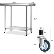 Load image into Gallery viewer, Gymax 24'' x 36'' Stainless Steel Commercial Kitchen Work Table w/ 4 Wheels