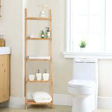 Load image into Gallery viewer, Gymax 5-Tier Ladder Shelf Modern Bamboo Leaning Bookshelf Ladder Bookcase Open Display