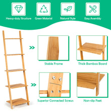 Load image into Gallery viewer, Gymax 5-Tier Ladder Shelf Modern Bamboo Leaning Bookshelf Ladder Bookcase Open Display