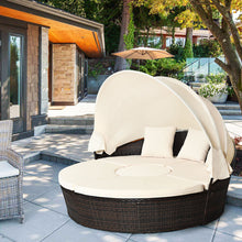 Load image into Gallery viewer, Gymax Cushioned Patio Rattan Round Daybed w/ Adjustable Table 3 Pillows Canopy