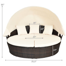Load image into Gallery viewer, Gymax Cushioned Patio Rattan Round Daybed w/ Adjustable Table 3 Pillows Canopy