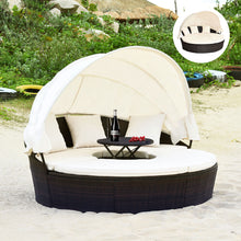 Load image into Gallery viewer, Gymax Cushioned Patio Rattan Round Daybed w/ Adjustable Table 3 Pillows Canopy