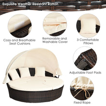 Load image into Gallery viewer, Gymax Cushioned Patio Rattan Round Daybed w/ Adjustable Table 3 Pillows Canopy