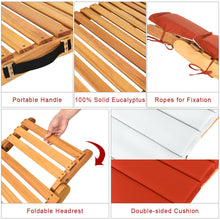 Load image into Gallery viewer, Gymax Outdoor Folding Chaise Eucalyptus Lounge Chair w/ Double-sided Cushion