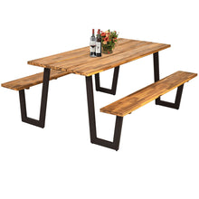 Load image into Gallery viewer, Gymax Picnic Table Bench Set Outdoor Camping Wooden 2 Built-in Benches w/Umbrella Hole
