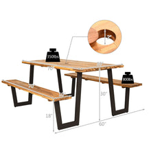 Load image into Gallery viewer, Gymax Picnic Table Bench Set Outdoor Camping Wooden 2 Built-in Benches w/Umbrella Hole
