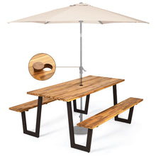 Load image into Gallery viewer, Gymax Picnic Table Bench Set Outdoor Camping Wooden 2 Built-in Benches w/Umbrella Hole