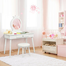 Load image into Gallery viewer, Gymax Kids Vanity Makeup Table & Chair Set Make Up Stool Play Set for Children White