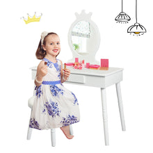 Load image into Gallery viewer, Gymax Kids Vanity Makeup Table & Chair Set Make Up Stool Play Set for Children White