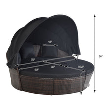 Load image into Gallery viewer, Gymax Cushioned Patio Rattan Round Daybed w/ Adjustable Table 3 Pillows Black
