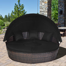 Load image into Gallery viewer, Gymax Cushioned Patio Rattan Round Daybed w/ Adjustable Table 3 Pillows Black