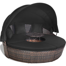 Load image into Gallery viewer, Gymax Cushioned Patio Rattan Round Daybed w/ Adjustable Table 3 Pillows Black