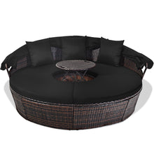 Load image into Gallery viewer, Gymax Cushioned Patio Rattan Round Daybed w/ Adjustable Table 3 Pillows Black