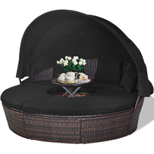 Load image into Gallery viewer, Gymax Cushioned Patio Rattan Round Daybed w/ Adjustable Table 3 Pillows Black