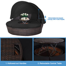 Load image into Gallery viewer, Gymax Cushioned Patio Rattan Round Daybed w/ Adjustable Table 3 Pillows Black
