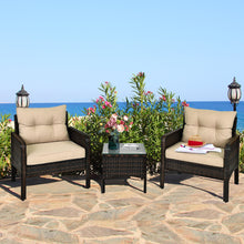 Load image into Gallery viewer, Gymax 3PCS Patio Outdoor Rattan Furniture Set Brown w/ Cushioned Chairs Coffee Table