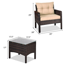 Load image into Gallery viewer, Gymax 3PCS Patio Outdoor Rattan Furniture Set Brown w/ Cushioned Chairs Coffee Table