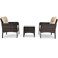 Load image into Gallery viewer, Gymax 3PCS Patio Outdoor Rattan Furniture Set Brown w/ Cushioned Chairs Coffee Table