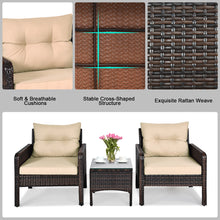 Load image into Gallery viewer, Gymax 3PCS Patio Outdoor Rattan Furniture Set Brown w/ Cushioned Chairs Coffee Table