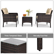 Load image into Gallery viewer, Gymax 3PCS Patio Outdoor Rattan Furniture Set Brown w/ Cushioned Chairs Coffee Table