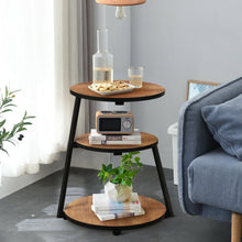 Load image into Gallery viewer, Gymax 2PCS Round EndTable 3-Tier Sofa Side TableIndustrial Nightstand Vintage Brown