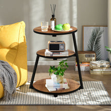 Load image into Gallery viewer, Gymax 2PCS Round EndTable 3-Tier Sofa Side TableIndustrial Nightstand Vintage Brown